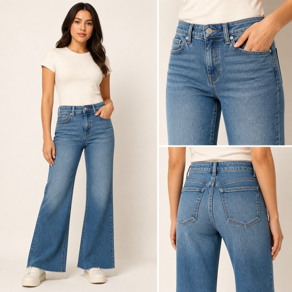 Quince Luna Organic Cotton Stretch Flare Jeans 29 Twilight Blue Raw Hem NWT